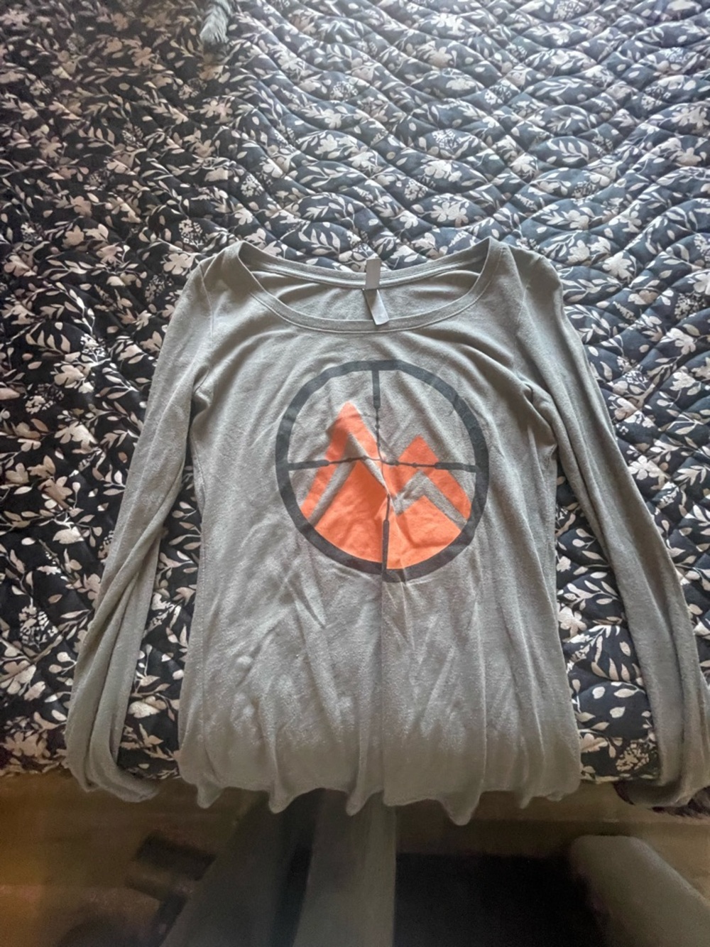 Next Level Apparel Olive Long-Sleeve Scoop Neck Top with Orange Graphic